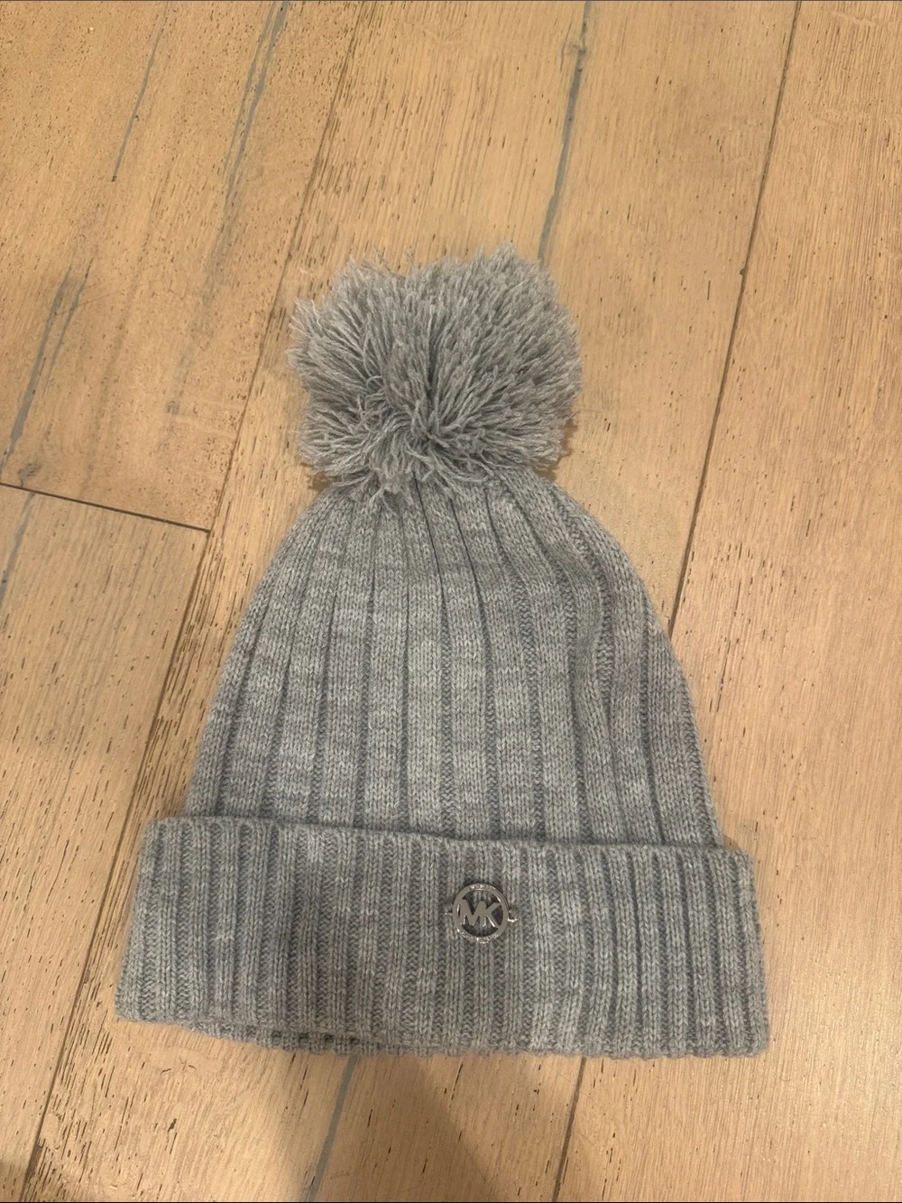 Michael Kors womens Light Gray Ribbed Pom Beanie winter hat
